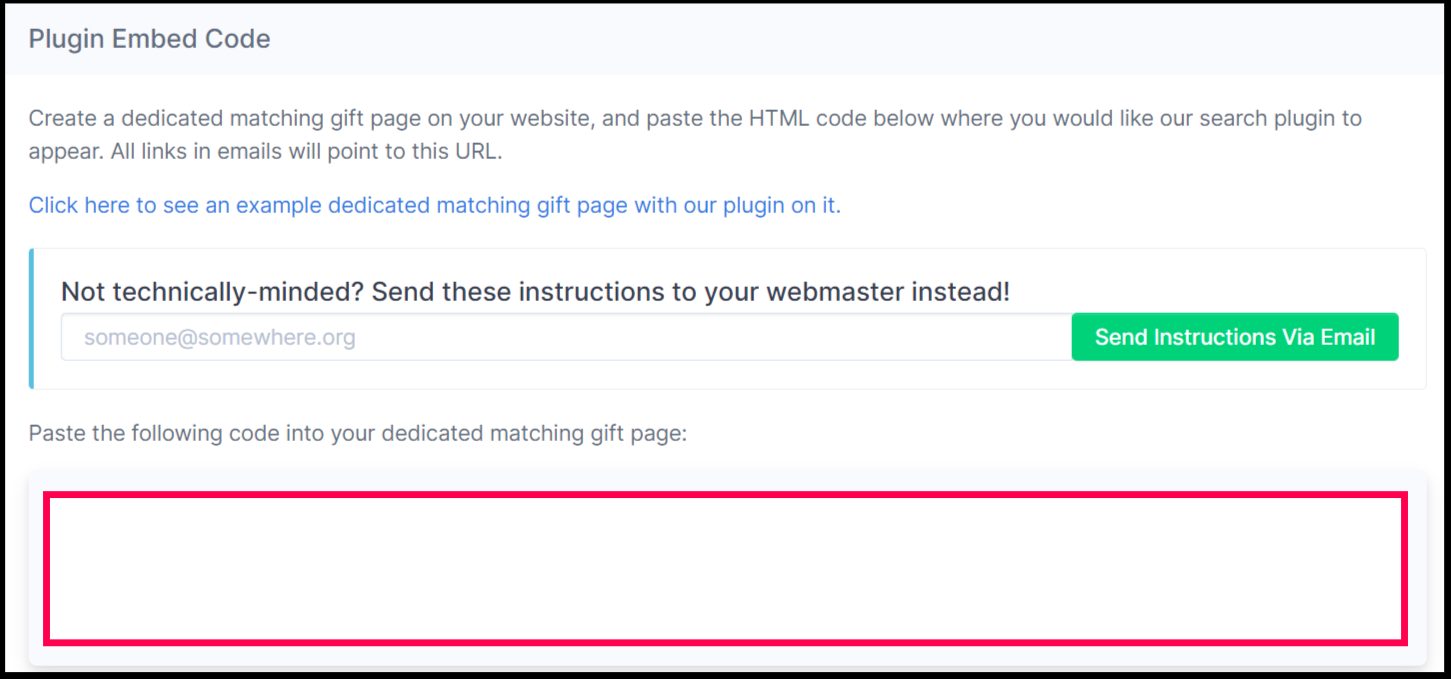 How do we set up the matching gift search tool on our website?